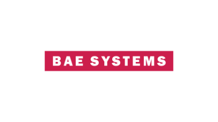 BAE systems logo, text on red background