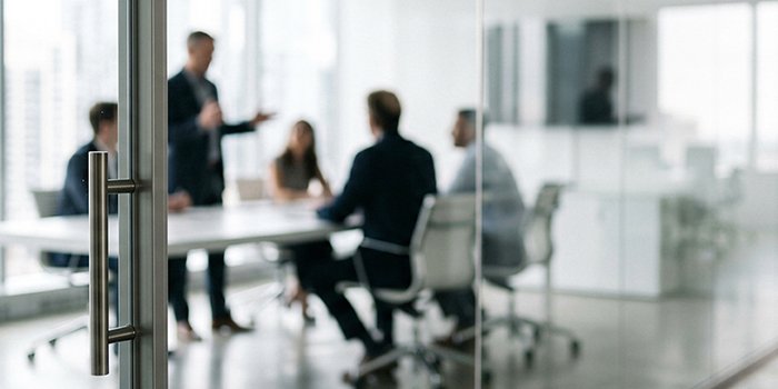 People talking and collaborating in an office to show change management