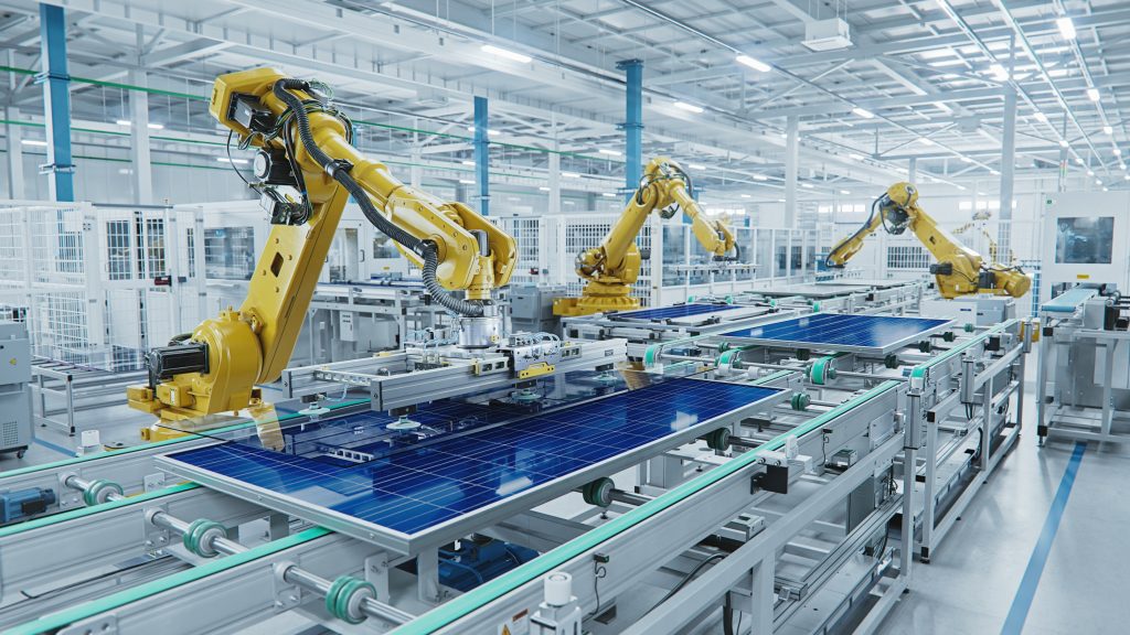Production line with industrial robot arms